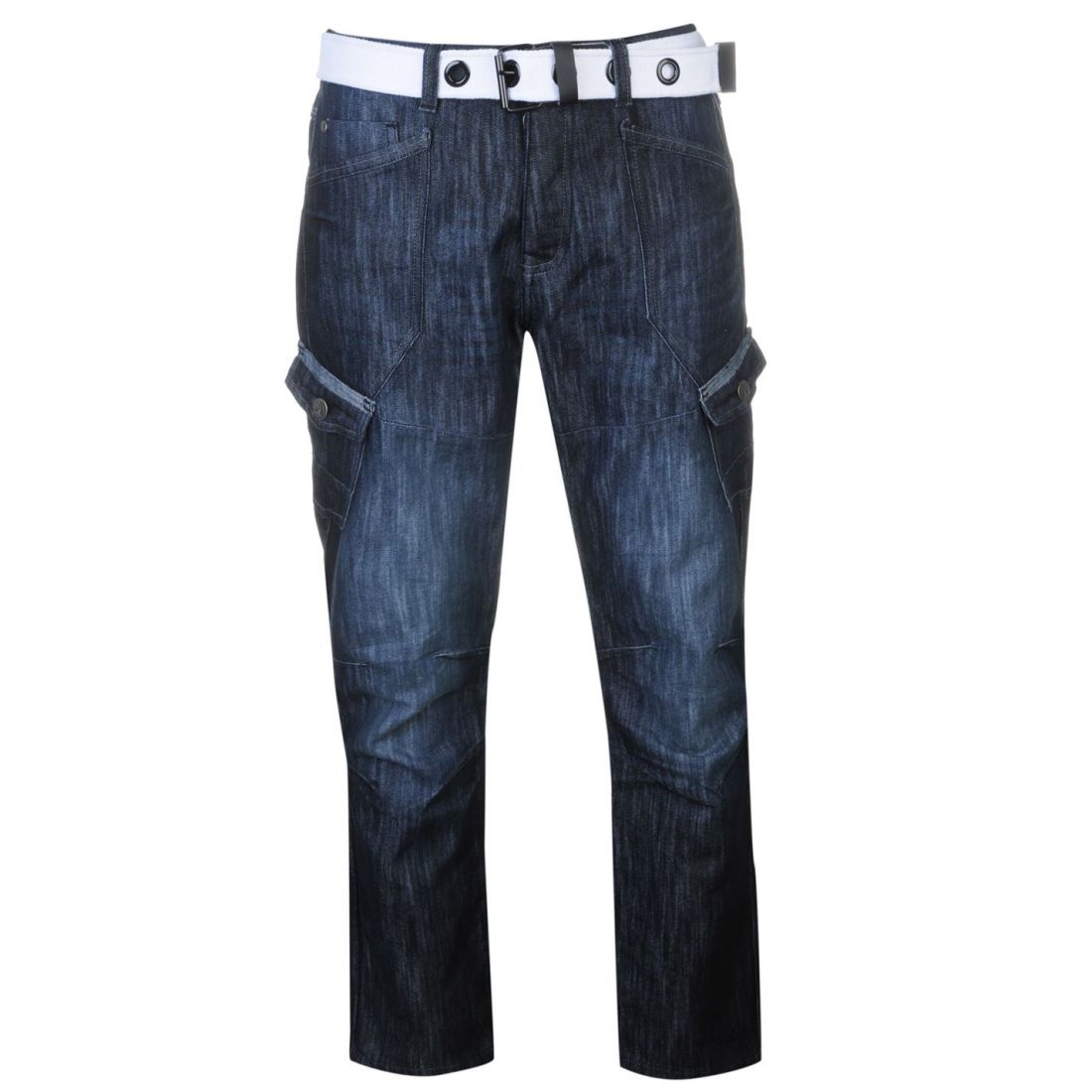 Airwalk Belted Cargo Jeans Straight Fit Belt 6 Pockets Denim Mens Gents ...