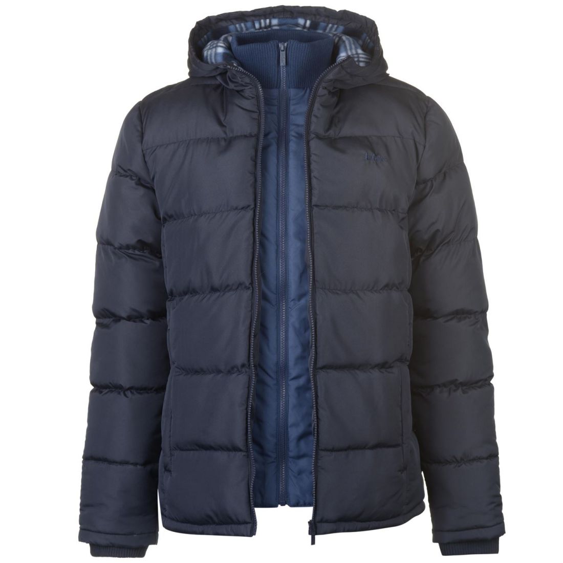 Lee Cooper Mens Two Zip Quilted Padded Jacket Bubble Coat Top Hooded ...
