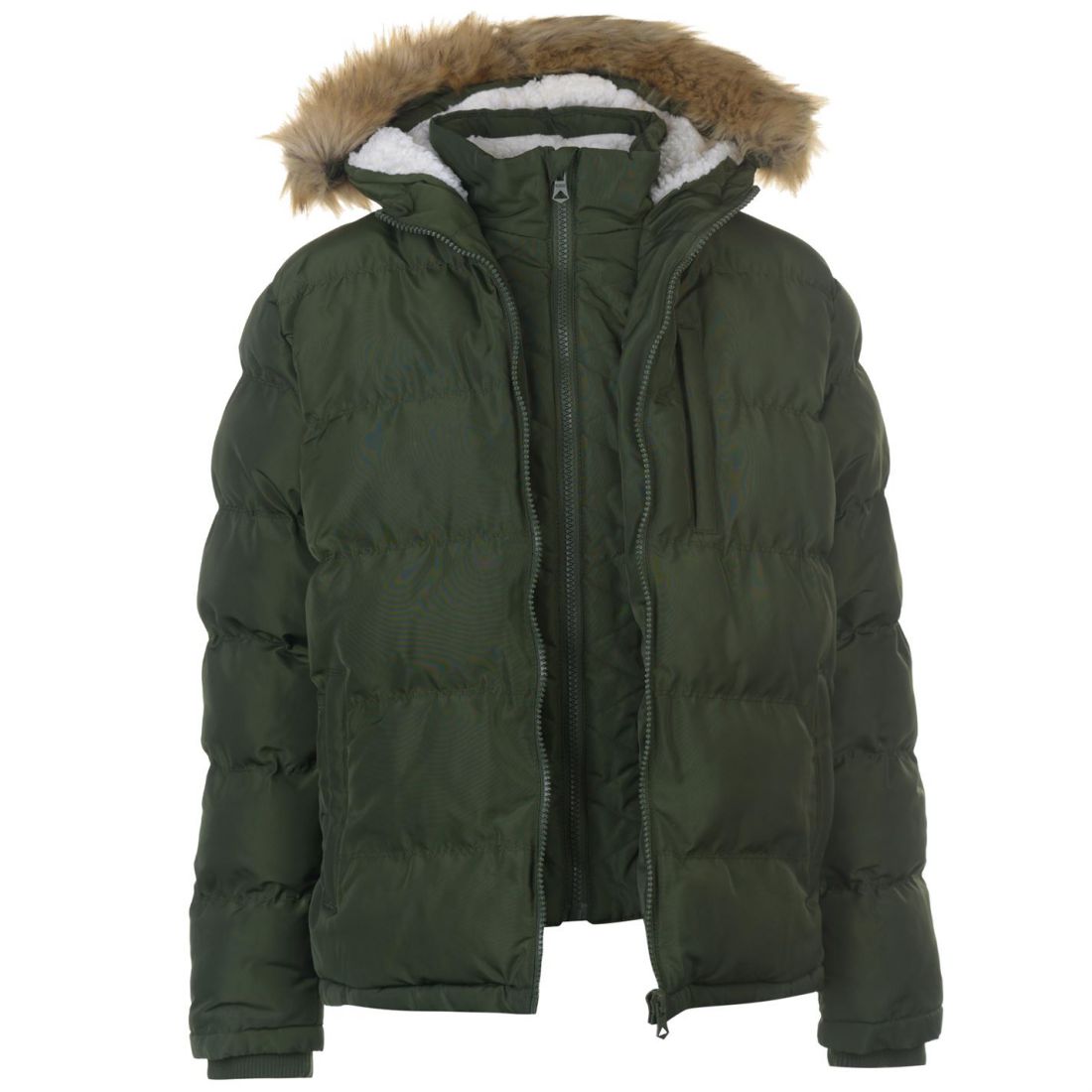mens bubble jacket with fur hood